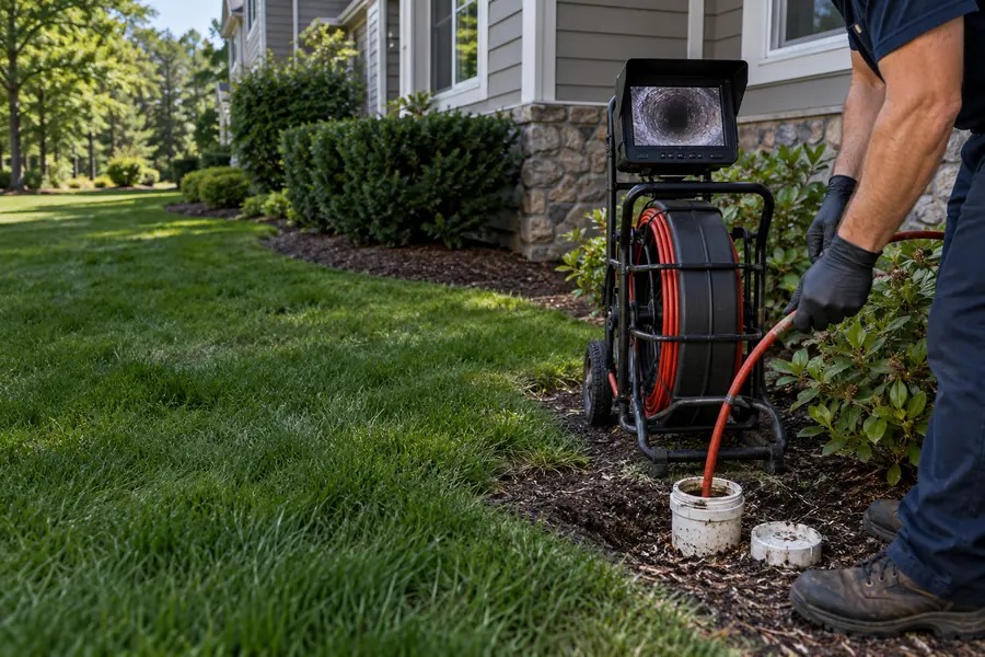 Sewer camera equipment at an exterior cleanout in Rocky Hill CT